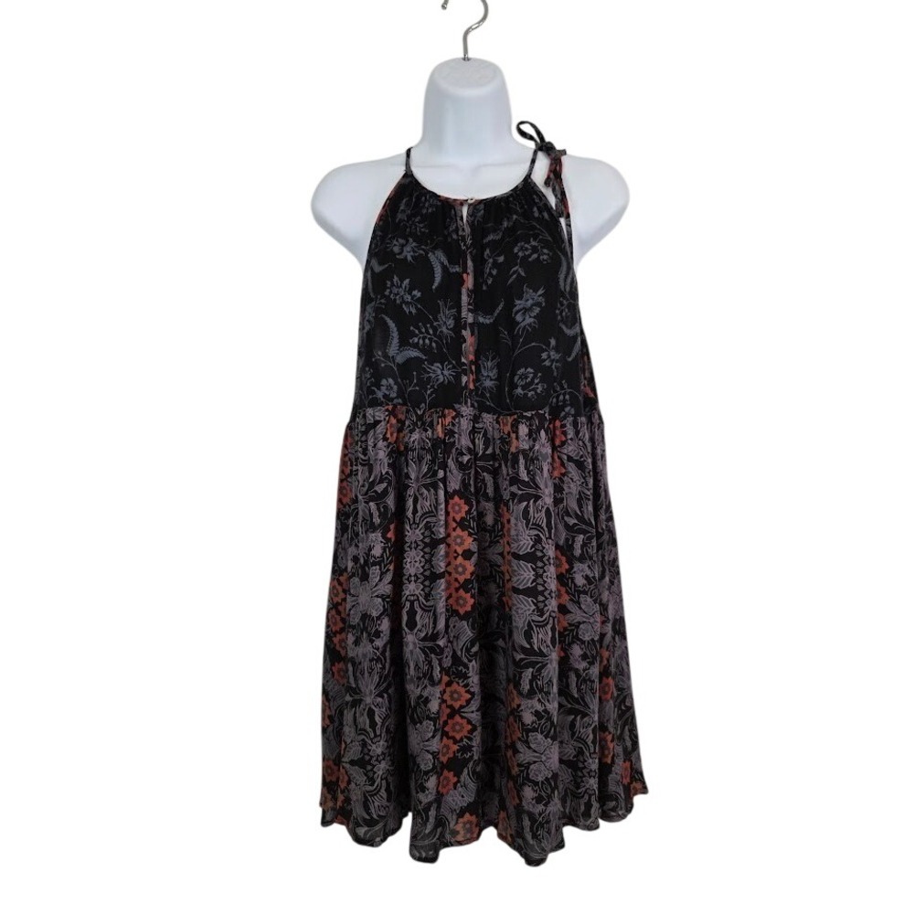 Intimately Free People Size S Wildest Dreams Mini Dress Black Floral Boho Halter